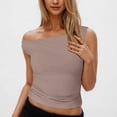 thumbnail image 2 of Plebaso Women's off Shoulder Tops Sleeveless Slim Cropped Tank Tops Ruched Summer Going out Tee Shirts, 2 of 7