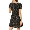 thumbnail image 3 of INSPIRE CHIC Robe de Bal Ligne A à Encolure Carrée Imprimée à Manches Courtes pour Femme P Noir-Floral, 3 of 8