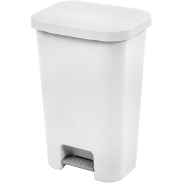 Sterilite Poubelle à pédale de 45 L, grande poubelle peu encombrante, ouverture mains libres, idéale pour la cuisine- blanc