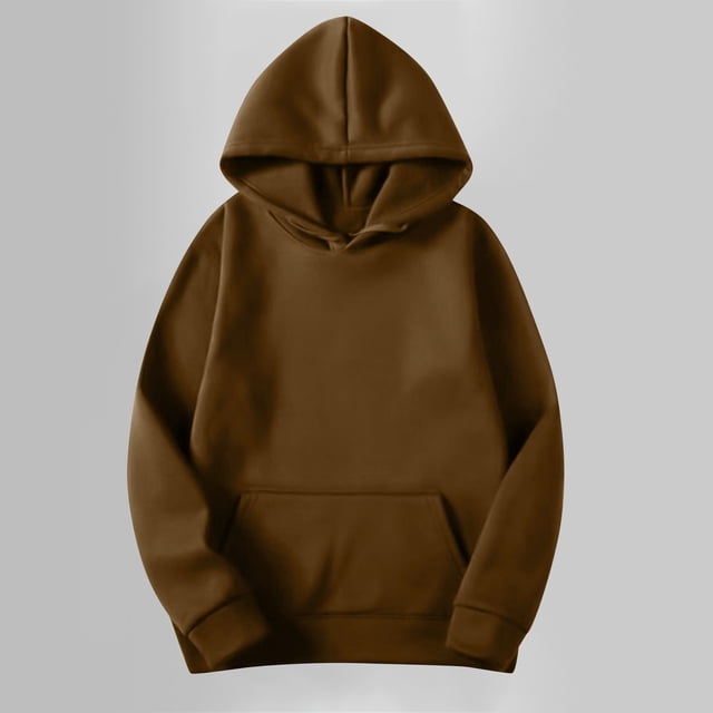 UPPADA Chandails à Capuchon pour Femmes Confortables à Manches Longues, Chandail à Capuche à Col Rond, Haut à Enfiler avec Poches, Couleur Unie/imprimé Cœur, Chandails de Base, Café, P-3TG