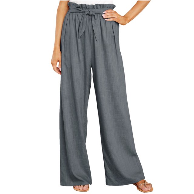 CEHVOM Pantalon de Jambe Long en Lin de Coton Massif Décontracté pour Femmes