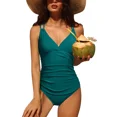 thumbnail image 3 of Charmo Maillots de Bain une Pièce pour Femmes à Col en V, Froncés, Gainants, Monokini, 3 of 8