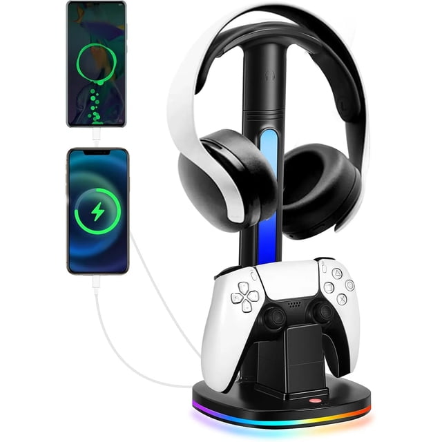 RGB Headphone Stand With Controller Charger For Xbox Series X|S, Elite 2, One X|S|Elite - XSX Charging Station Dock With 2 USB Ports, Compatible With Xbox Controllers