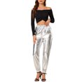 thumbnail image 2 of Unique Bargains Women's Party Sparkle Shiny High Waist Metallic Jogger Pants, 2 of 7