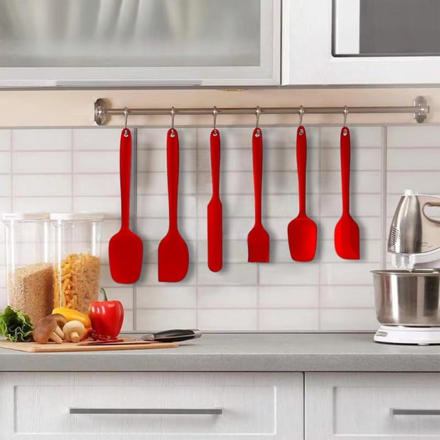 Lot de 6 Spatules - Ustensiles de Cuisine, Raclettes en Caoutchouc Résistant à la Chaleur, Silicone de Qualité Alimentaire, Outils De, Rouge, JKODE