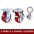 thumbnail image 3 of VEVOR Caster Wheels 4 Pack 6 x 2 Inch 2 Rigid and 2 Swivel Casters with Side Brake Polyurethane Iron Core Plate 1000LBS Capacity Per Wheel, 3 of 9