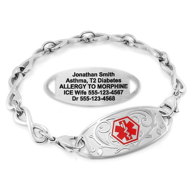 MedicEngraved Stainless Steel Custom Medical Alert Bracelet - 6mm Infinity Link
