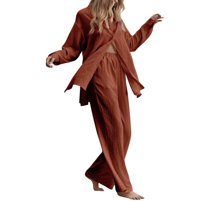 Kcodviy Femmes Dames Ensemble 2 Pcs Plus Combinaisons pour Femmes Rétro Grande Taille et Tailleurs Pantalons pour Femmes Chic Invitées de Mariage Chemise à Manches Longues Tailleur Pantalon Tailleur Haut Pantalon Tailleur pour Femmes Pantalons à Manches Longues