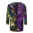 thumbnail image 5 of Penkiiy T-shirt Blouse Décontractée à Col Rond Manches 3/4 Mode Mardi Gras pour Femmes 3TG Multicolore, 5 of 5