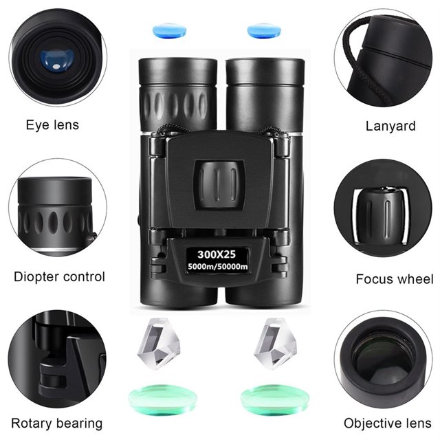 300X25 Powerful HD Binoculars 50000M Long Range Folding Mini Telescope Low Light Night Vision BAK4 Optics for Camping
