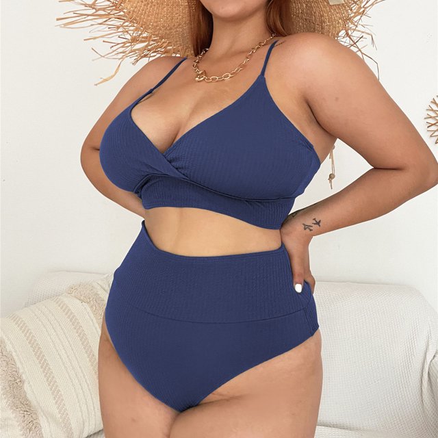 EGNMCR Bikini Set Women Plus Size Fashion Solid Swimsuit Bikini Set Two Piece Suit