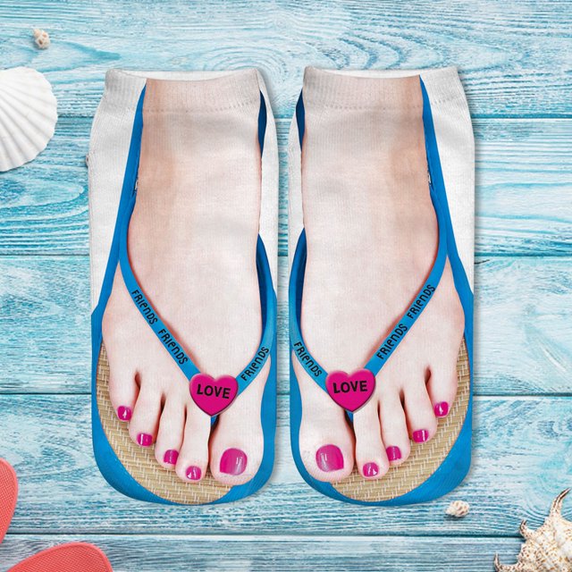Harpily Two Pairs 3D Pattern Manicure Print Socks Flip Flop Funny Hidden Running Socks Women Personalized
