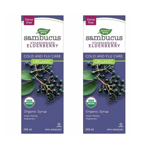 Sambucus Organic Elderberry Cold and Flu Syrup - 2 Bottles of 240 mL | Immune Support & Symptom Relief