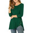 thumbnail image 1 of INSPIRE CHIC Hauts pour Femmes Col Rond Manches 3/4 Décor Boutons Ourlet Irrégulier Blouse Style Décontracté TP Vert Foncé, 1 of 8