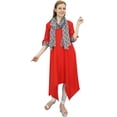thumbnail image 3 of Bimba Robe d'Été Ethnique pour Femme en Rayonne Rouge avec Foulard, Ourlet Asymétrique - 26, 3 of 4
