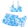 thumbnail image 1 of MIASHUI 3 Piece Girls Bathing Suits Leaf Flower Printed Bikini Set with Skirt Cover Up,Blue,7-8 Years, 1 of 6