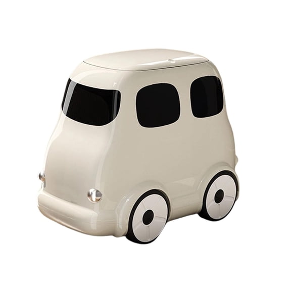 Siruishop Trash Can with Wheel Cartoon Portable Garbage Bin for Entryway Dining Toilet white