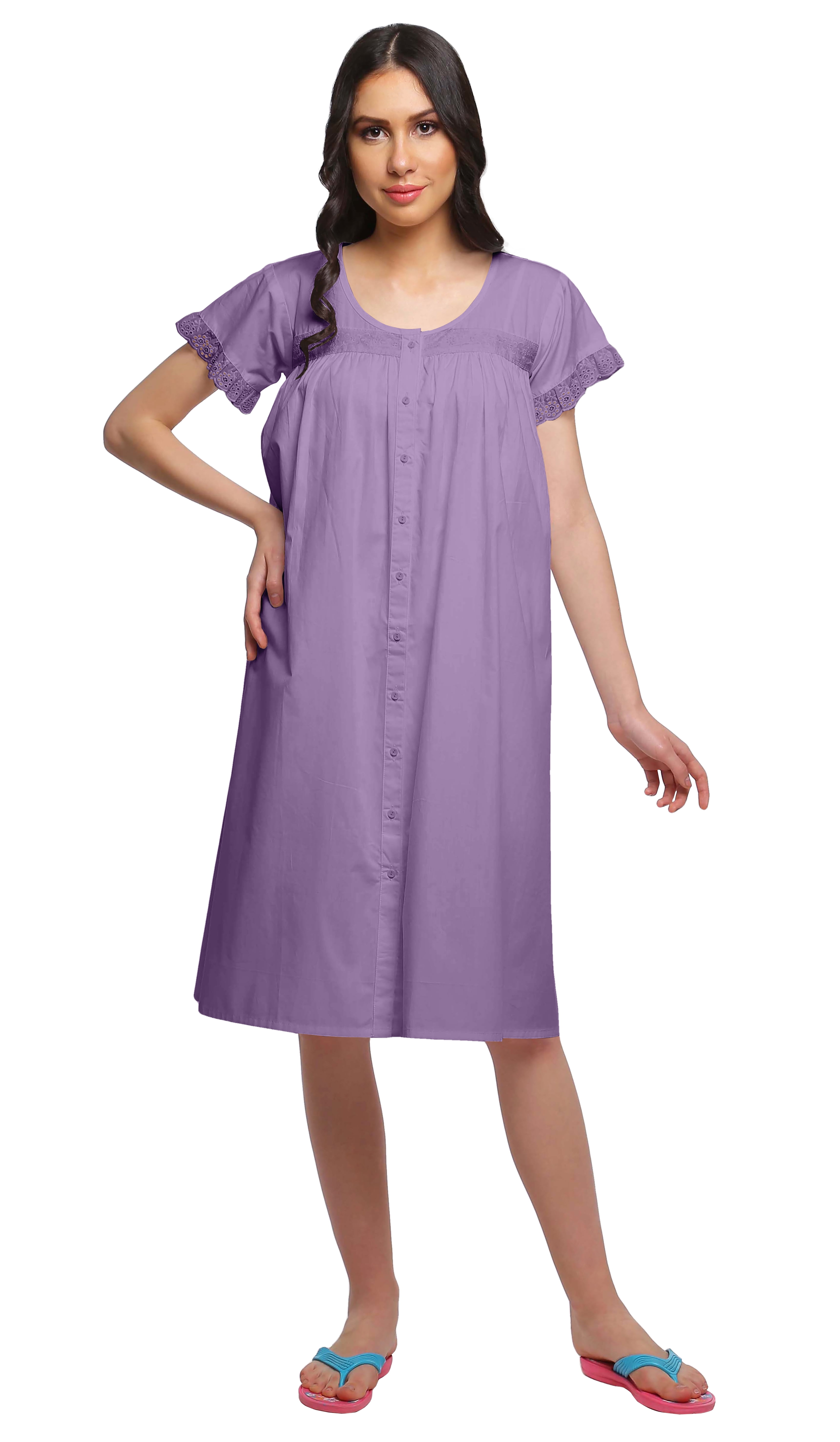 Moomaya Robe de Nuit d'Allaitement à Manches Courtes en Popeline de Coton Unie pour Femmes