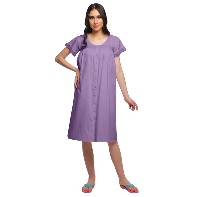 Moomaya Robe de Nuit d'Allaitement à Manches Courtes en Popeline de Coton Unie pour Femmes