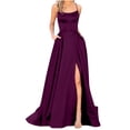 thumbnail image 1 of Pompotops Robe Longue à Bretelles Dos Dégagé Unie pour Femme, Ajustée, Épaules Dénudées, Robe de Soirée, 1 of 6