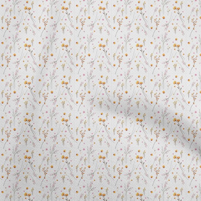 oneOone Cotton Silk White Fabric Floral Craft Projects Decor Fabric Printed By The Yard 42 Inch Wide