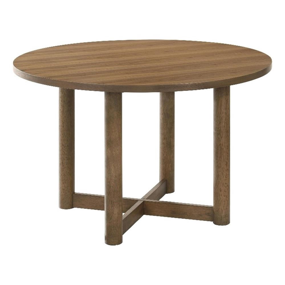 Table de Salle à Manger Billie - Cadre en Bois Brun - Pieds Croisés - Rond 46 Pouces