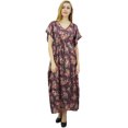thumbnail image 1 of Bimba Robe Longue Maxi en Satin à Cordon, Kimono Kaftan Floral pour Femme, Bordeaux - 16, 1 of 8