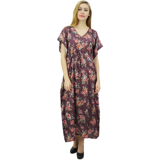 Bimba Robe Longue Maxi en Satin à Cordon, Kimono Kaftan Floral pour Femme, Bordeaux - 16