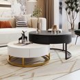 thumbnail image 1 of Noble House Round Lift-top Nesting Coffee Tables with 2 Drawers, White and Black, 1 of 9
