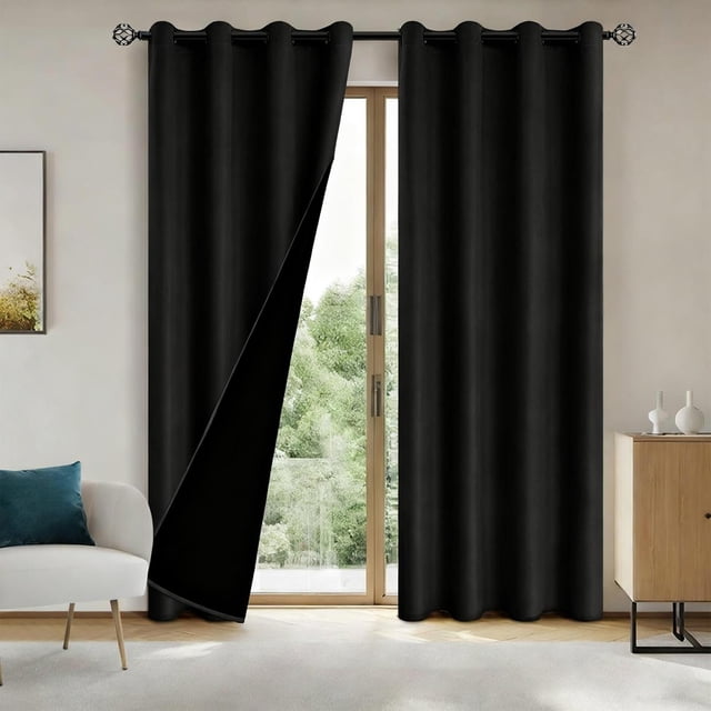Chmadoxn Home Decor, Polyester Pongee Laminated Light-blocking Curtains Perforated Style Bedroom Concise Sun Protection Curtains Heat-Insulating And Soundproof Curtains Polyester Blackout Curtains