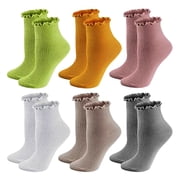 LckLvx 6 Pairs Ruffle Socks for Woman Lightweight Breathable Knit Frilly Ankle Socks Solid Color Daily Dress Socks