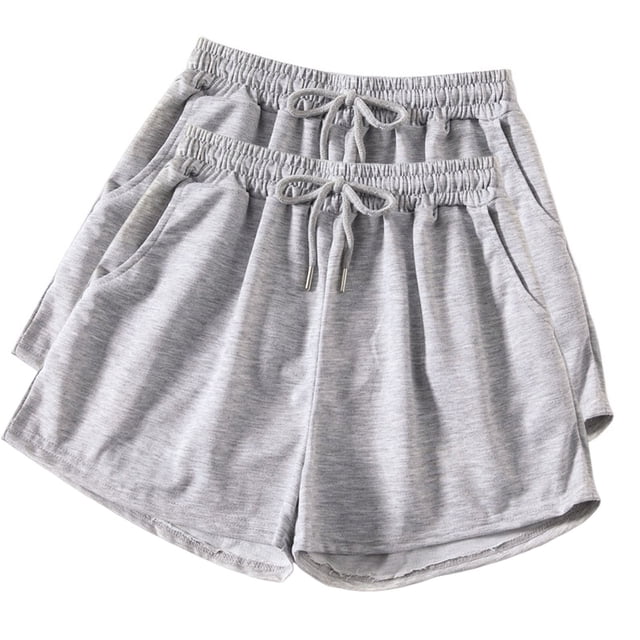 Diufon 2pc Womens Yoga Shorts Solid Color Shorts Elastic Waist Drawstring Athletic Shorts with Pockets