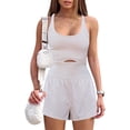 thumbnail image 4 of Kmbangi Women's Solid Color Cami Playsuits Sleeveless Sports Short Jumpsuits Summer Cross Backless Romper Tracksuits, 4 of 6