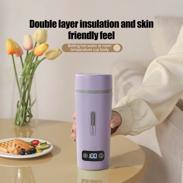 matoen Travel Electric Kettle Portable Small Mini Tea Coffee Kettle Water Boiler, 350ml Water Heater With 4 Temperature Control,304 Stainless Steel