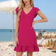 thumbnail image 2 of LOVZFMLL Robes d'Été pour Femmes 2025 Col en V Manches Courtes Volantées Ourlet à Volants Robe Smock Mini Décontractée Plage Vacances Vêtements pour Femmes Rose Vif G, 2 of 8