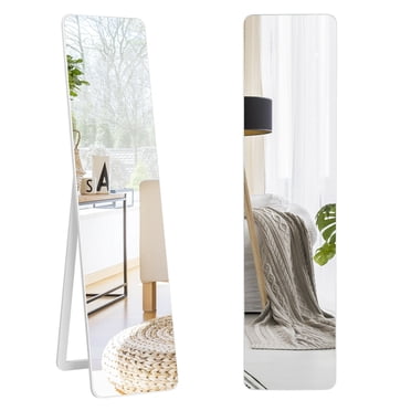 Gymax Miroir Pleine Longueur sur Pied Miroir Sans Cadre Mural Chambre Salle de Bain Blanc