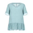 thumbnail image 3 of MesaSe Robe de Plage Ample pour Femmes à Manches Courtes, Col en V, Unie, à Volants, 3 of 6