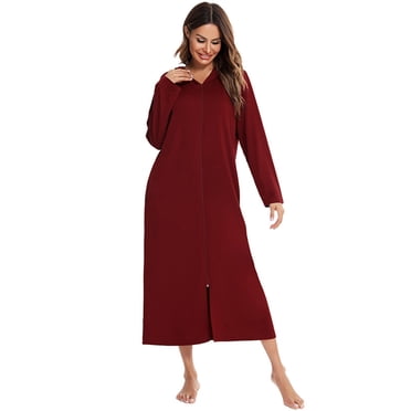 AherBiu Chemises de Nuit pour Femmes à Manches Longues, Pyjama à Capuche à Fermeture à Glissière, Tenue de Nuit, Coupe Ample, Confortable, Robe de Nuit Maxi