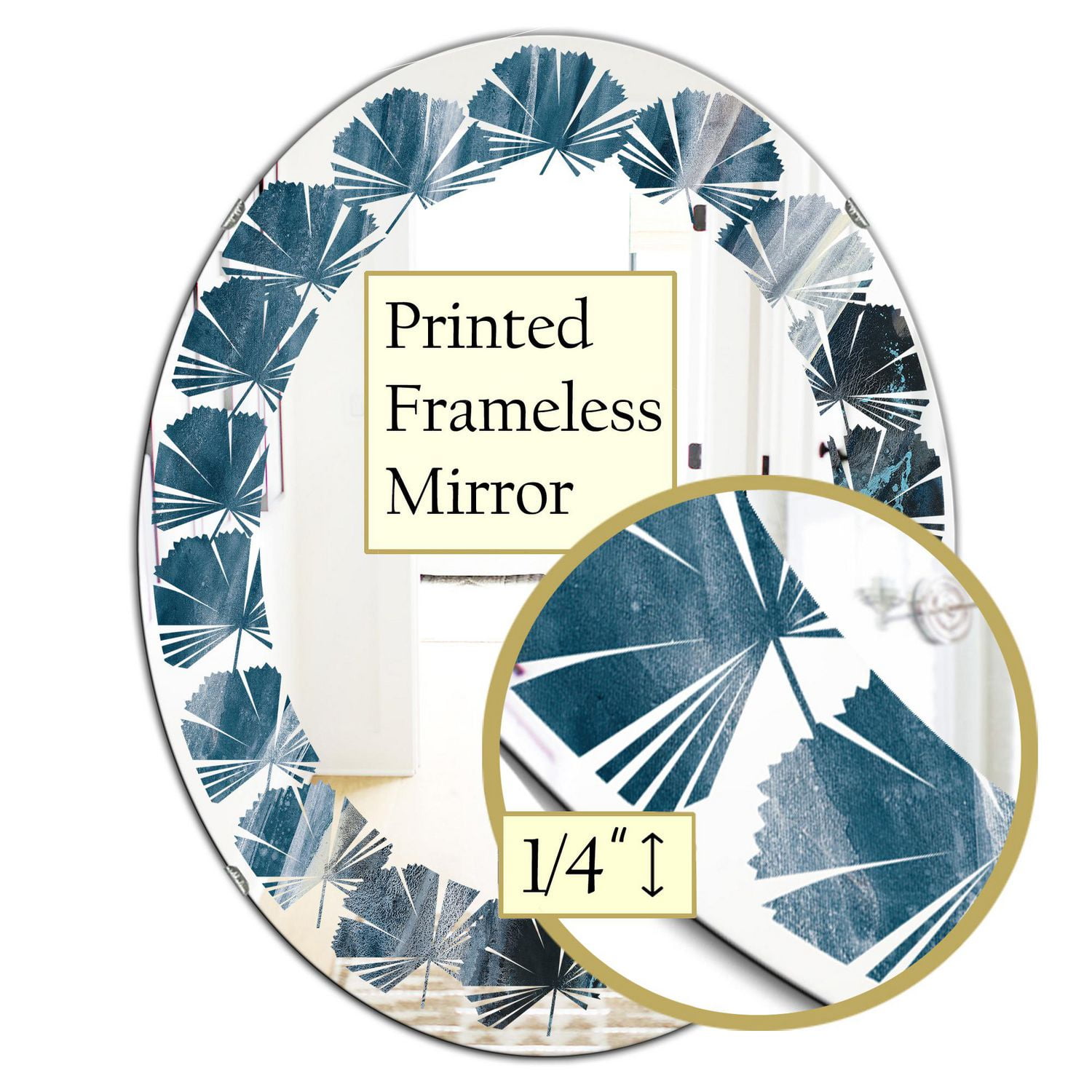 Designart 'Splash Blue Indigo' Miroir mural ovale moderne - Feuilles 24x36