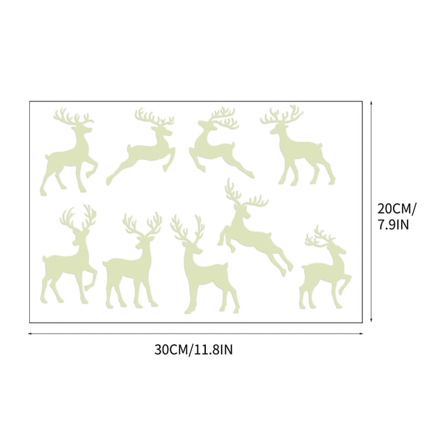 Glow In The Dark Fluorescent Wall Stickers Christmas Deer Set of 9PVC,For Party Decoration on Smooth Walls Glass Doors Windows and Tiles,Christmas Wall Stickers