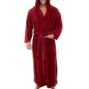 CVLIFE Mens Wrap Robe Solid Color Dressing Gown Long Sleeve Bath Robes Belt Hooded Nightwear Night Towelling White 3XL