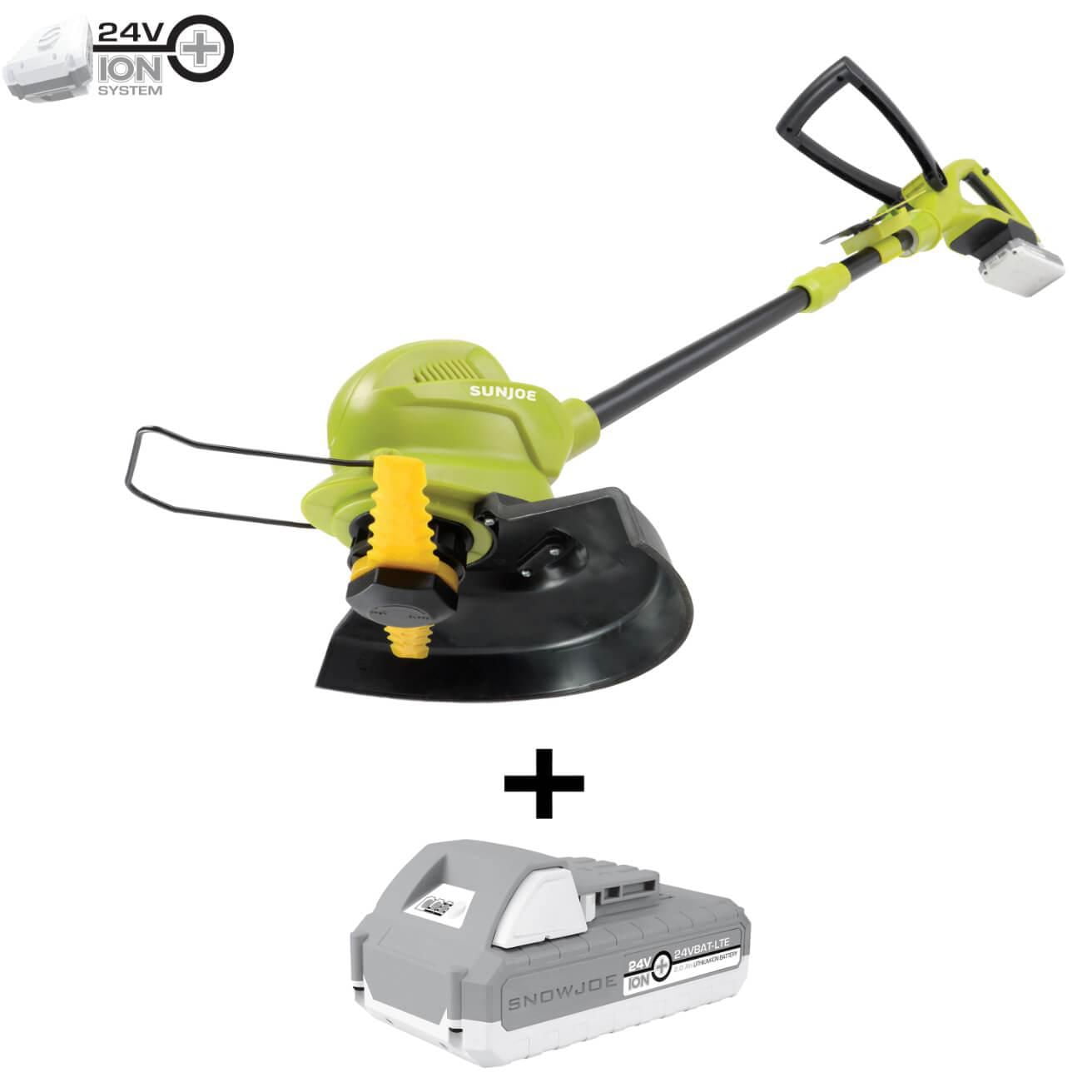 Sun Joe 24V-SB10-LTE 24-Volt iON+ Cordless SharperBlade Stringless Lawn Trimmer Kit, 10-Inch, W/ 2.0-Ah Battery and Charger
