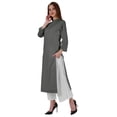 thumbnail image 3 of Bimba Kurta Droite Unie Ethnique Indienne pour Femmes à Col Mandarin avec Encolure Plissée en Coton, 3 of 7