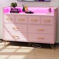 thumbnail image 1 of Commode à 8 Tiroirs, Commode Moderne pour Chambre avec Lumières DEL et Station de Recharge, Commode en Bois avec Espace Ouvert, pour Entrée, Salon, 1 of 7