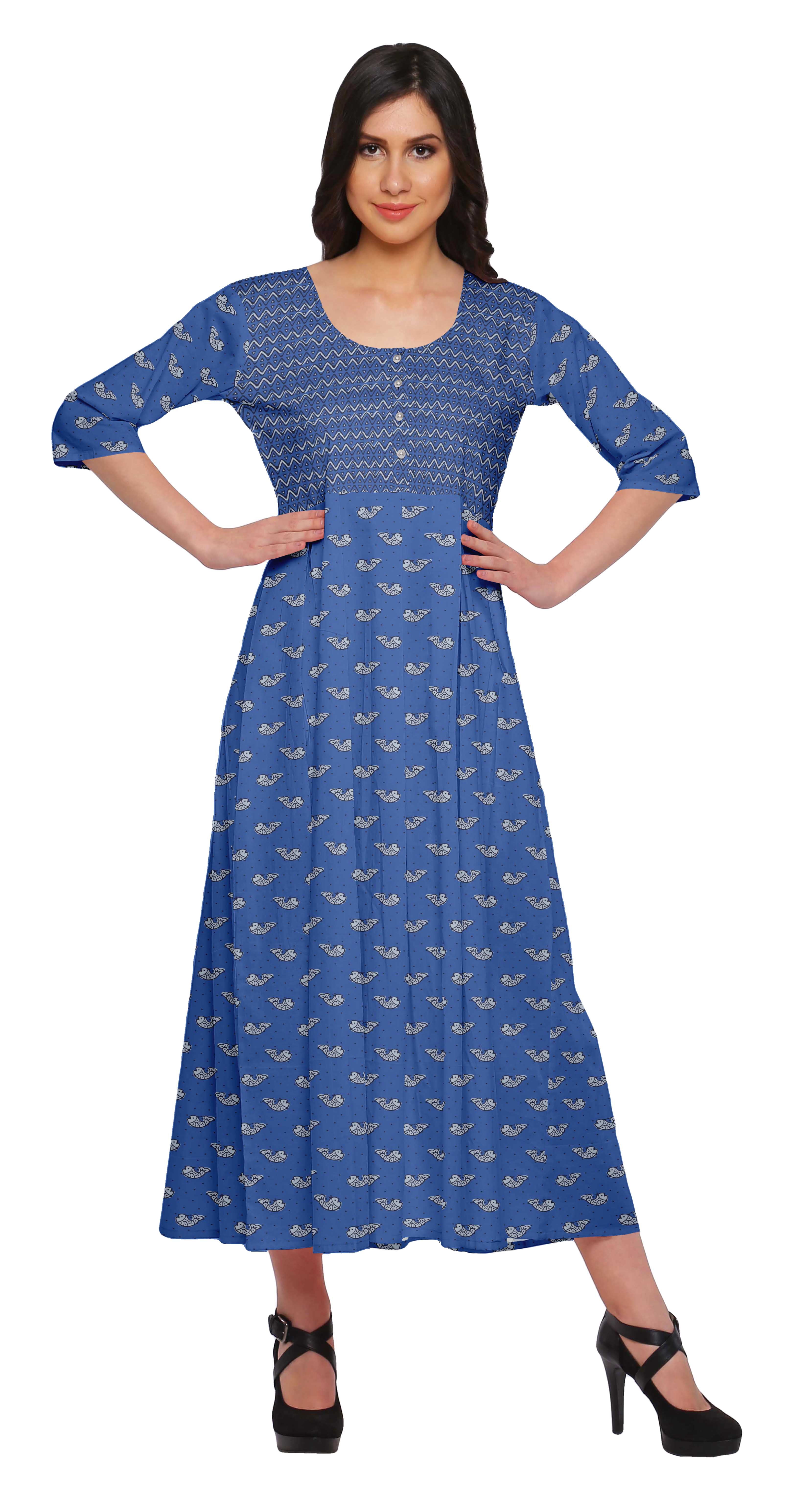 Moomaya Robes Tuniques Ligne A pour Femmes Manches 3/4 Kurti Imprimé Tenue d'Été