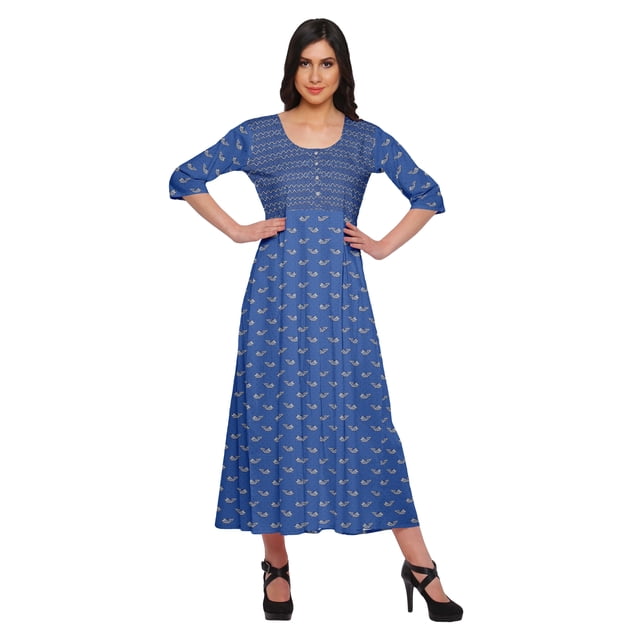 Moomaya Robes Imprimées à Manches 3/4 pour Femmes Vêtements Indiens Tunique Longue