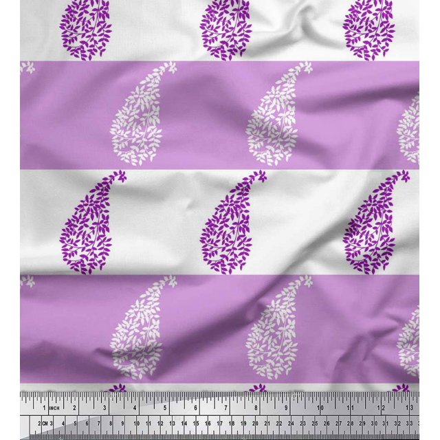 Soimoi Purple Rayon Fabric Stripe & Paisley Print Sewing Fabric Yard 42 Inch Wide