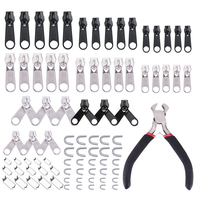 Braveheart 84pcs/Bag Zipper Repair Kit Zip Slider Rescue Universal Zippers Clothes Bag Tent Fix Plier Sewing Tool