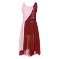 thumbnail image 3 of RUNQHUI Filles Enfants Sans Manches Ballet Lyrique Danse Contemporain Moderne Costumes Robe Asymétrique en Maille Bourgogne 10, 3 of 7