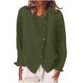 thumbnail image 2 of RXIRUCGD Chemise à Manches Longues en Coton et Lin pour Femme, Chemise à Col Rond Unie à la Mode, Chemise/chemise à Manches Longues à Col Rond pour Femme, Vert Armée, Taille : L, 2 of 6